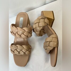 Steven New York Womens  Beige Braided  Block Heel Slip On Sandals 9.5